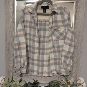 Polly & Esther Pink and Gray Relaxed Button Down Shirt